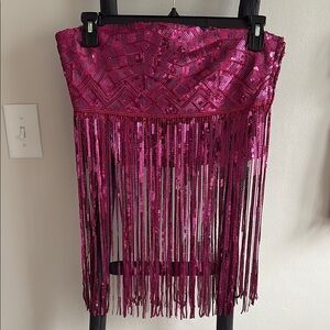 Sequin Fringe Pink Tube Top